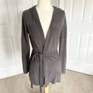 Carol Rose Gray Hooded Wrap Cardigan